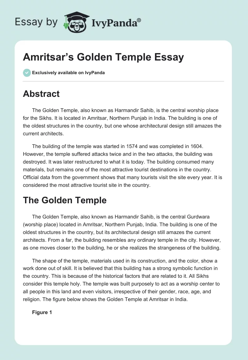 Amritsar’s Golden Temple Essay. Page 1