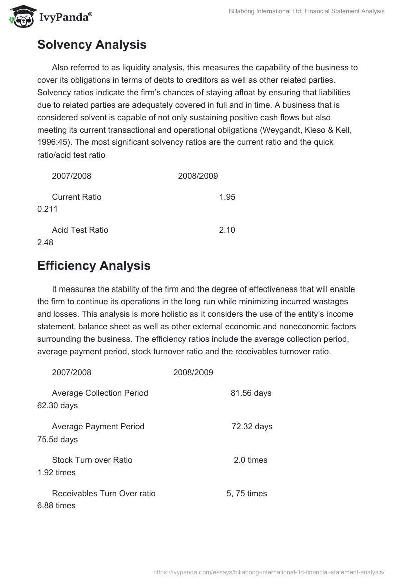 Billabong International Ltd: Financial Statement Analysis. Page 3