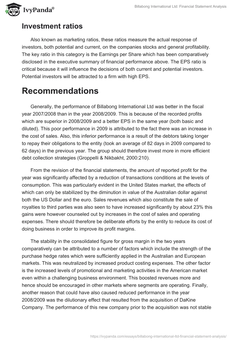 Billabong International Ltd: Financial Statement Analysis. Page 4