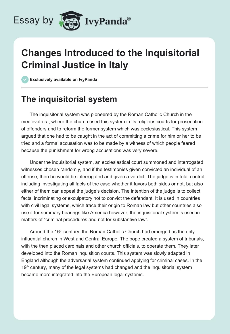 Changes Introduced to the Inquisitorial Criminal Justice in Italy. Page 1