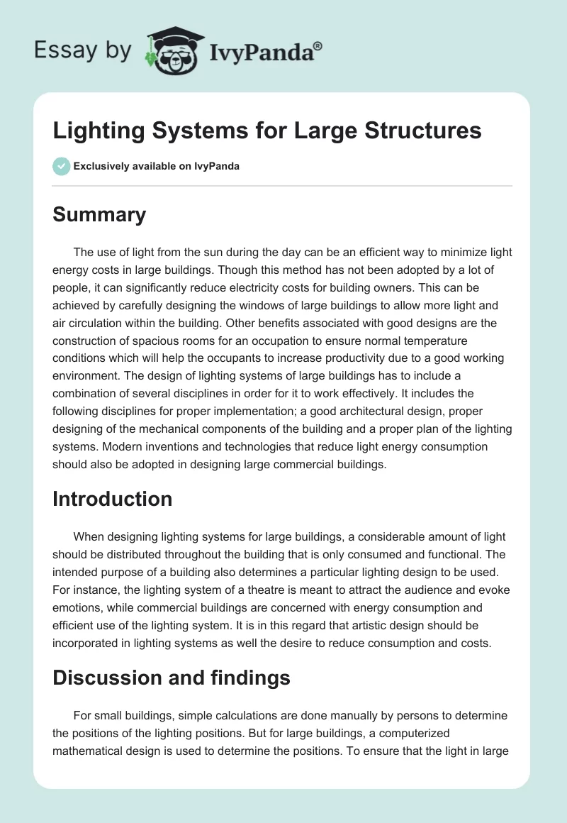 Lighting Systems for Large Structures. Page 1