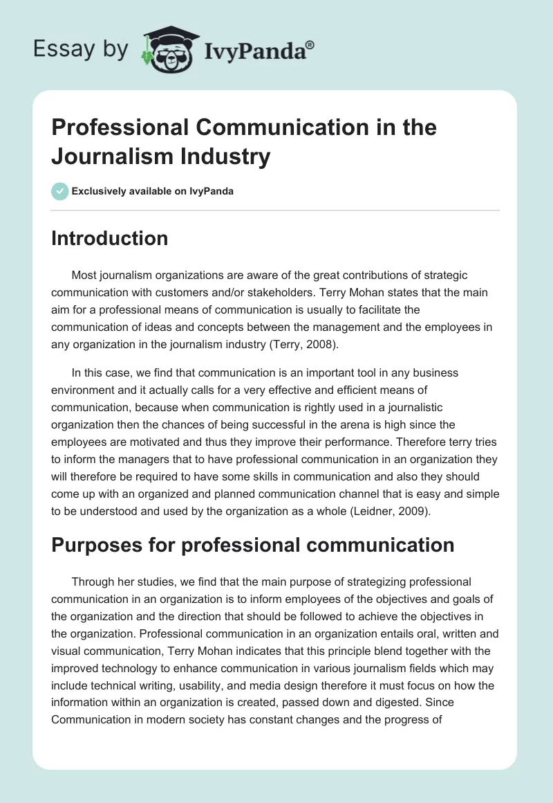 Professional Communication in the Journalism Industry. Page 1