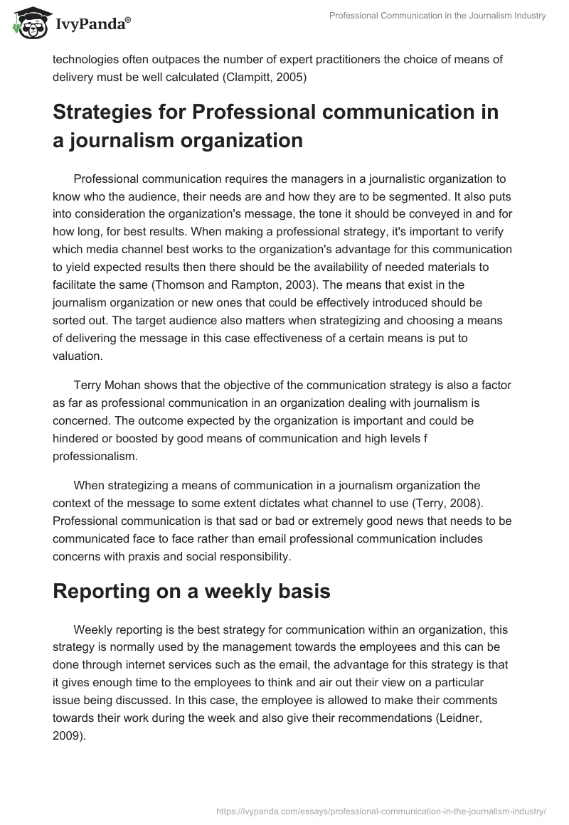 Professional Communication in the Journalism Industry. Page 2