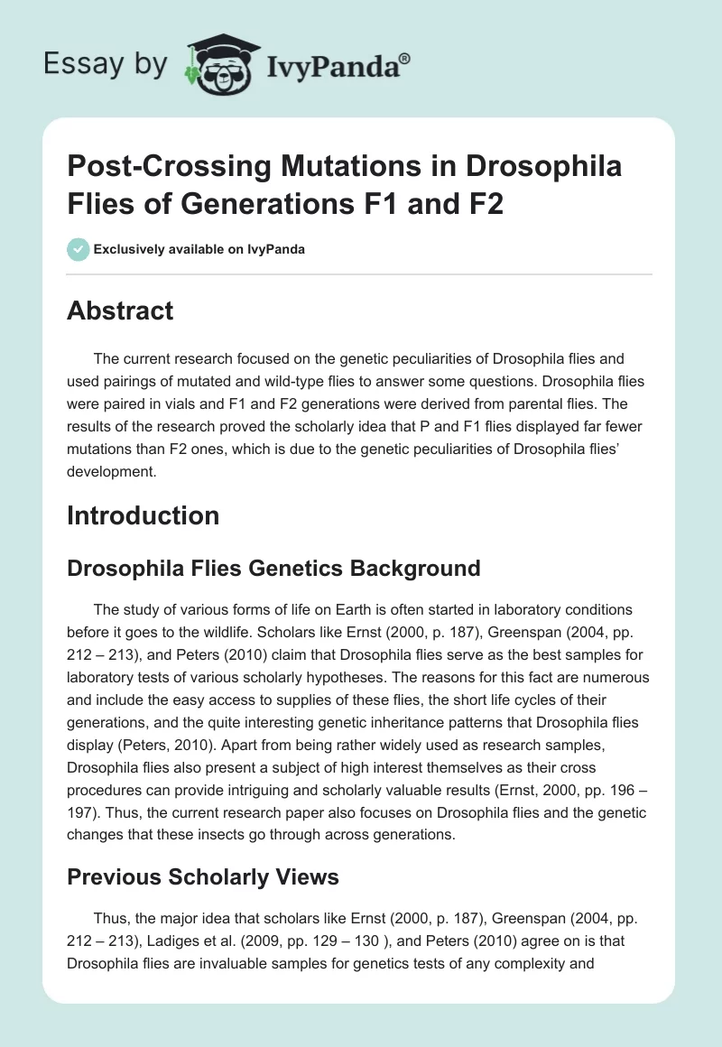 Post-Crossing Mutations in Drosophila Flies of Generations F1 and F2. Page 1
