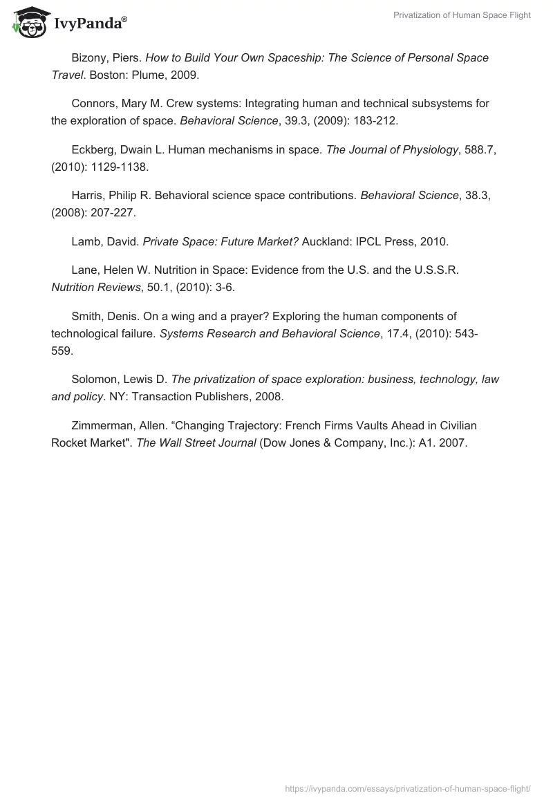 Privatization of Human Space Flight. Page 3