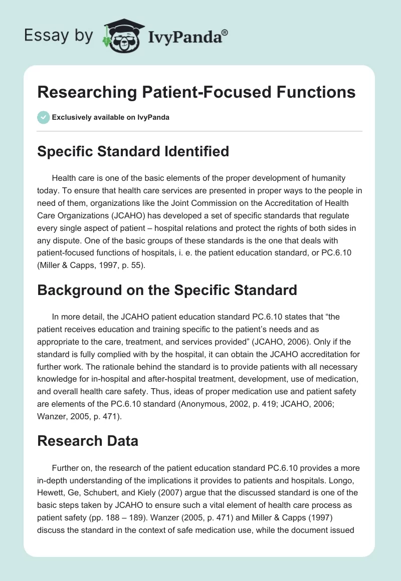 Researching Patient-Focused Functions. Page 1