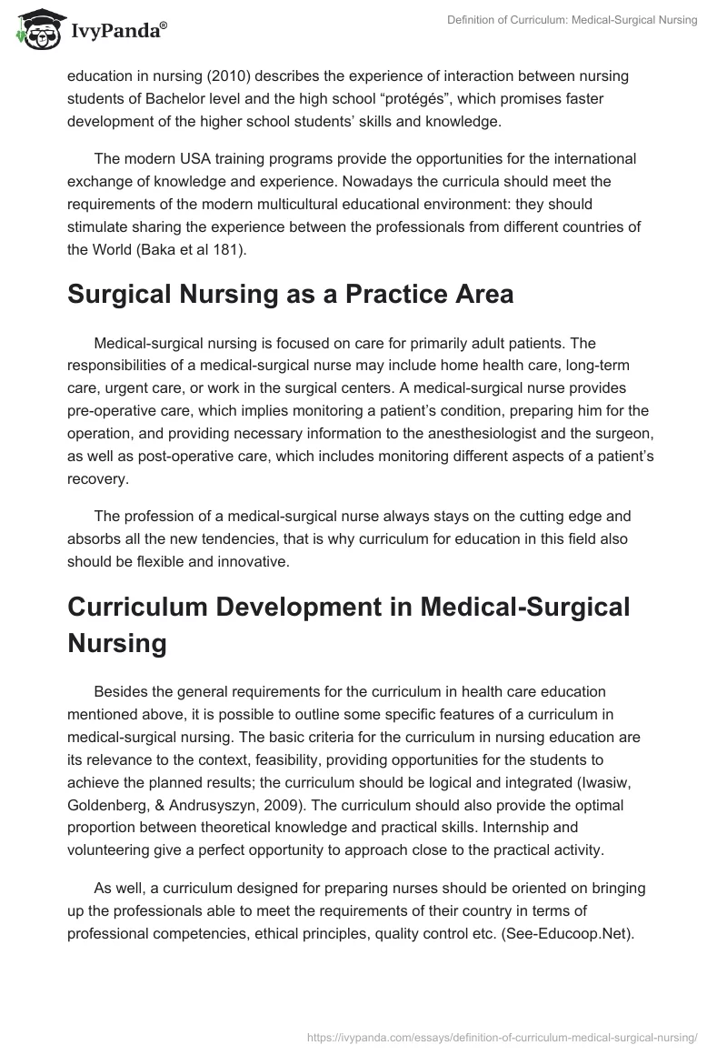 Definition of Curriculum: Medical-Surgical Nursing. Page 2