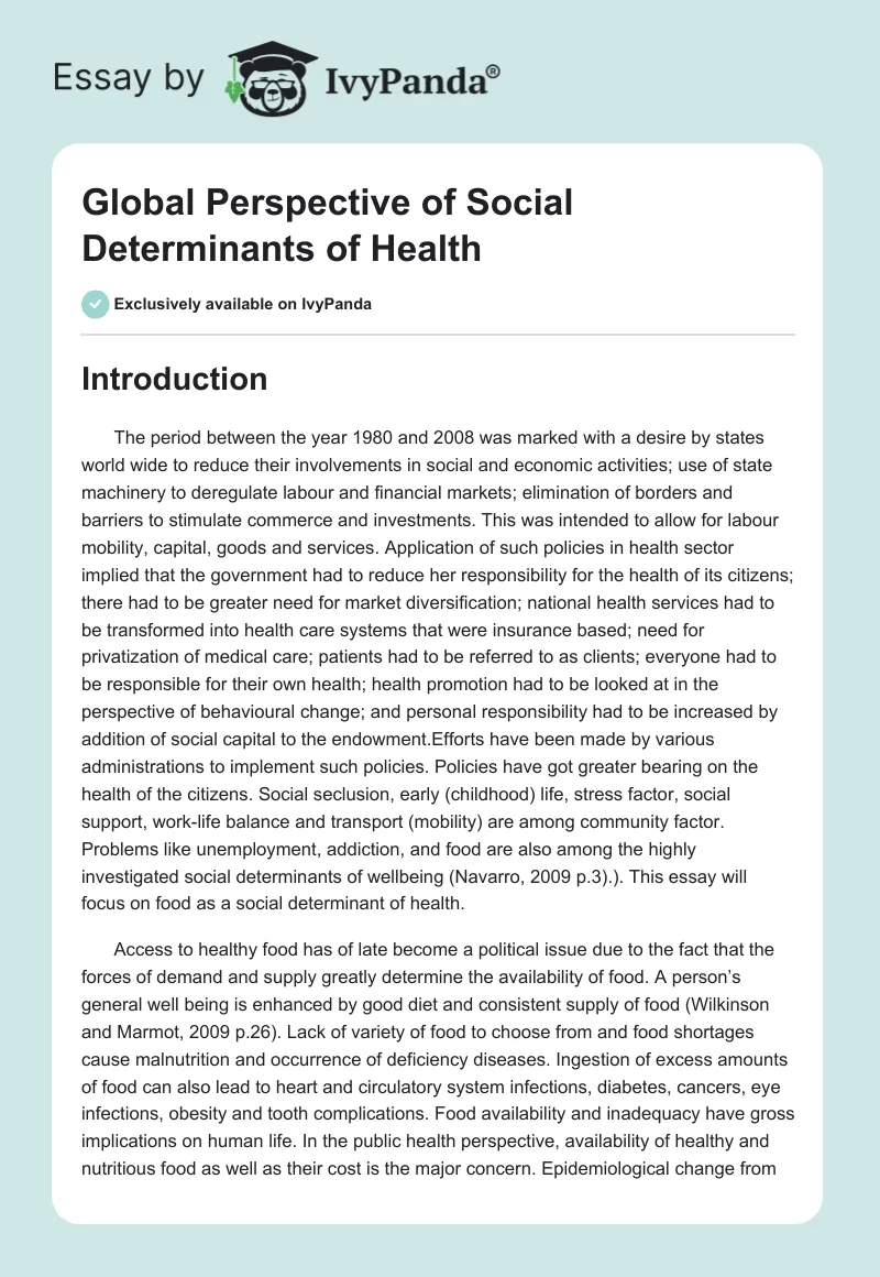 Global Perspective of Social Determinants of Health. Page 1