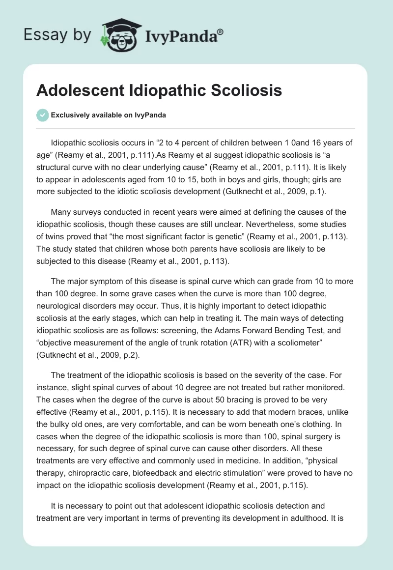 Adolescent Idiopathic Scoliosis. Page 1