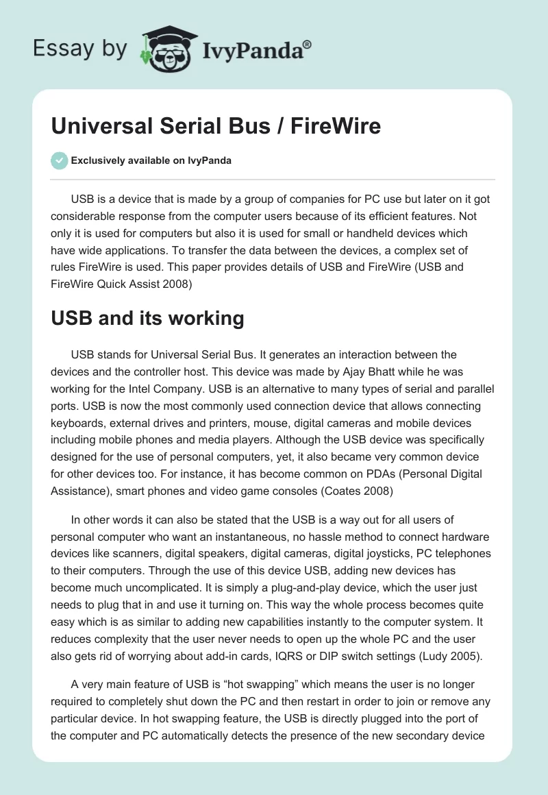 Universal Serial Bus / FireWire. Page 1