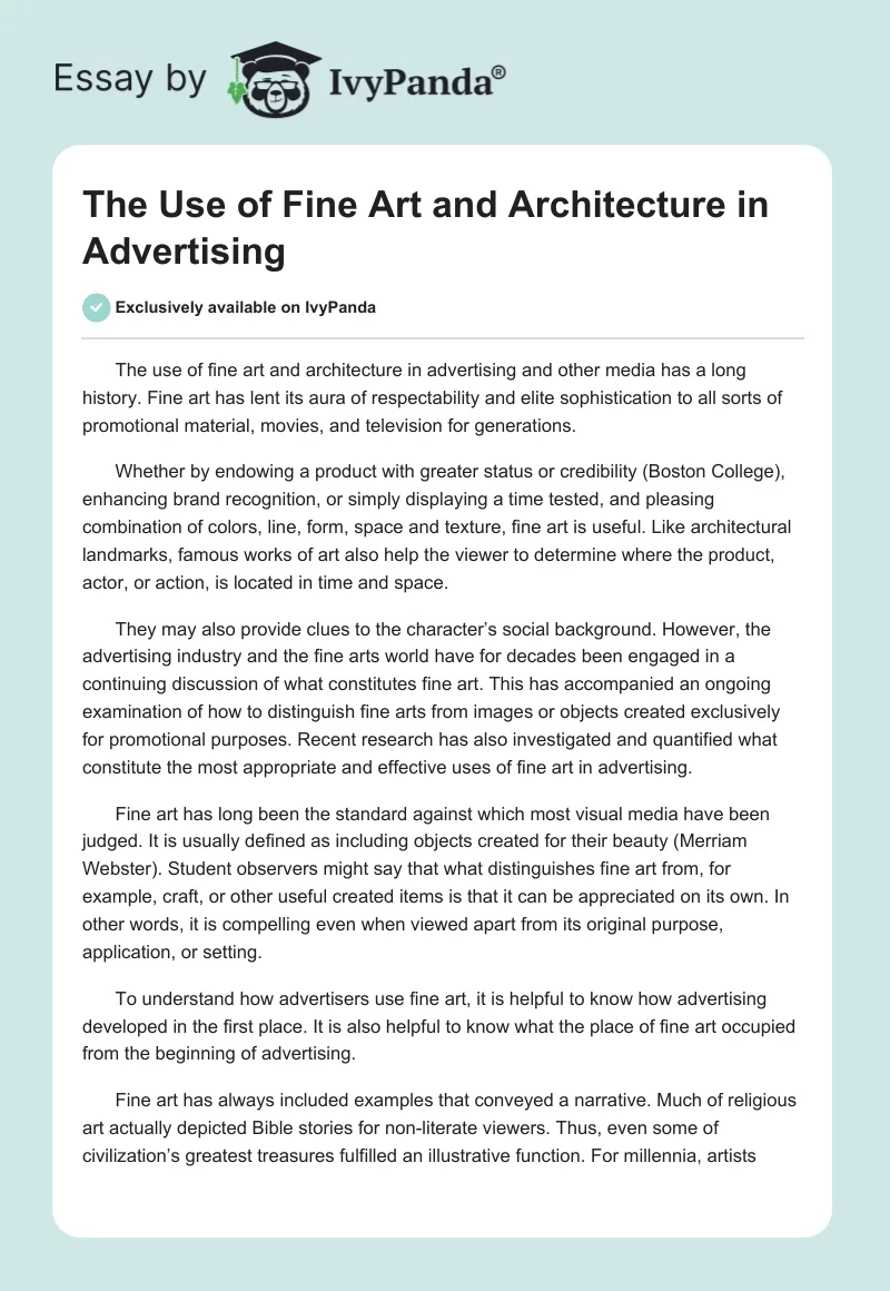 The Use of Fine Art and Architecture in Advertising. Page 1