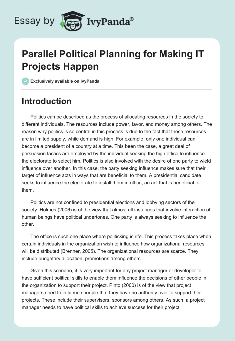 Parallel Political Planning for Making IT Projects Happen. Page 1