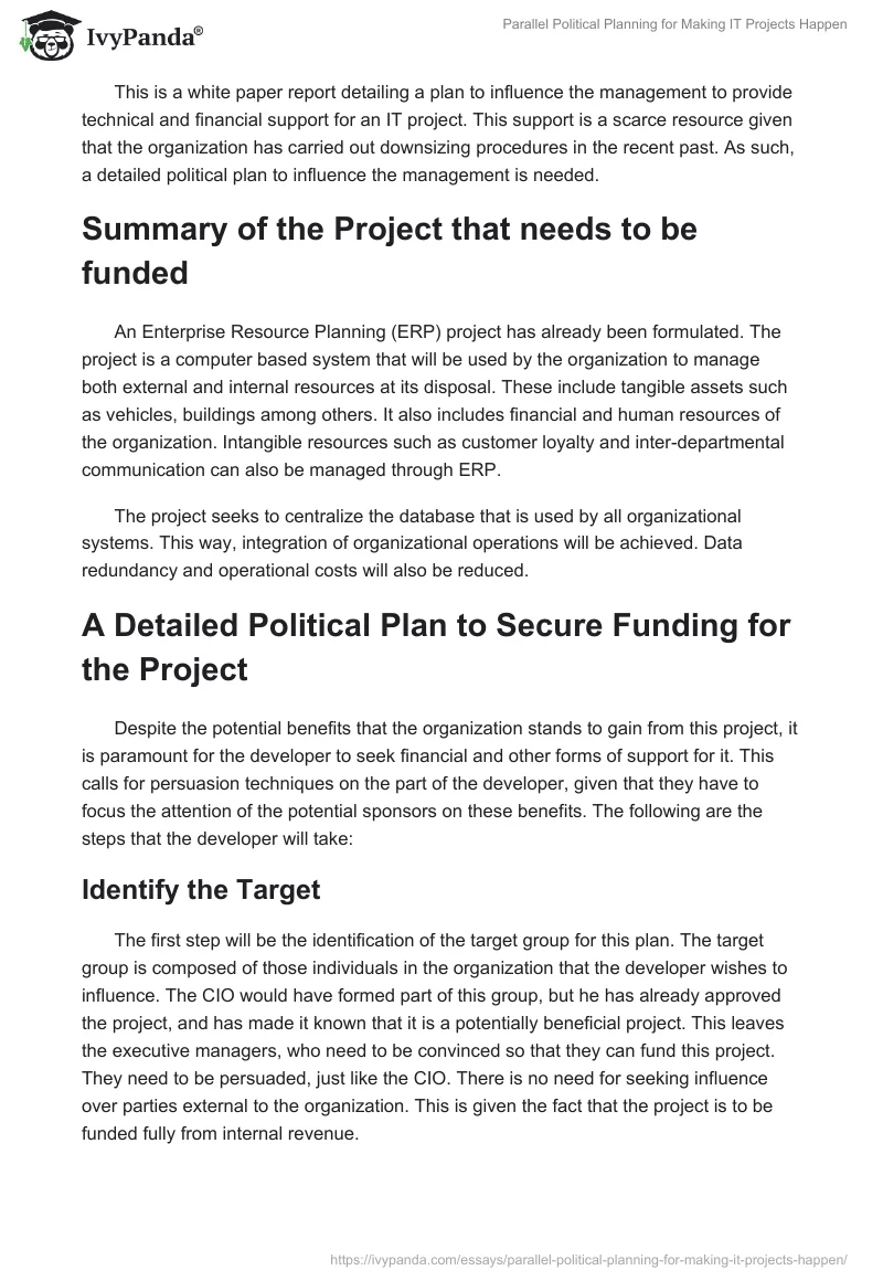 Parallel Political Planning for Making IT Projects Happen. Page 2
