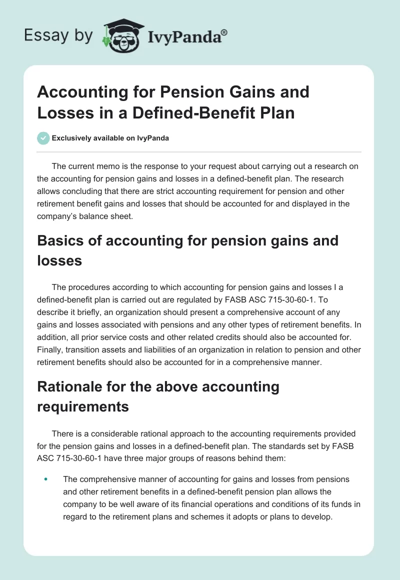 Accounting for Pension Gains and Losses in a Defined-Benefit Plan. Page 1