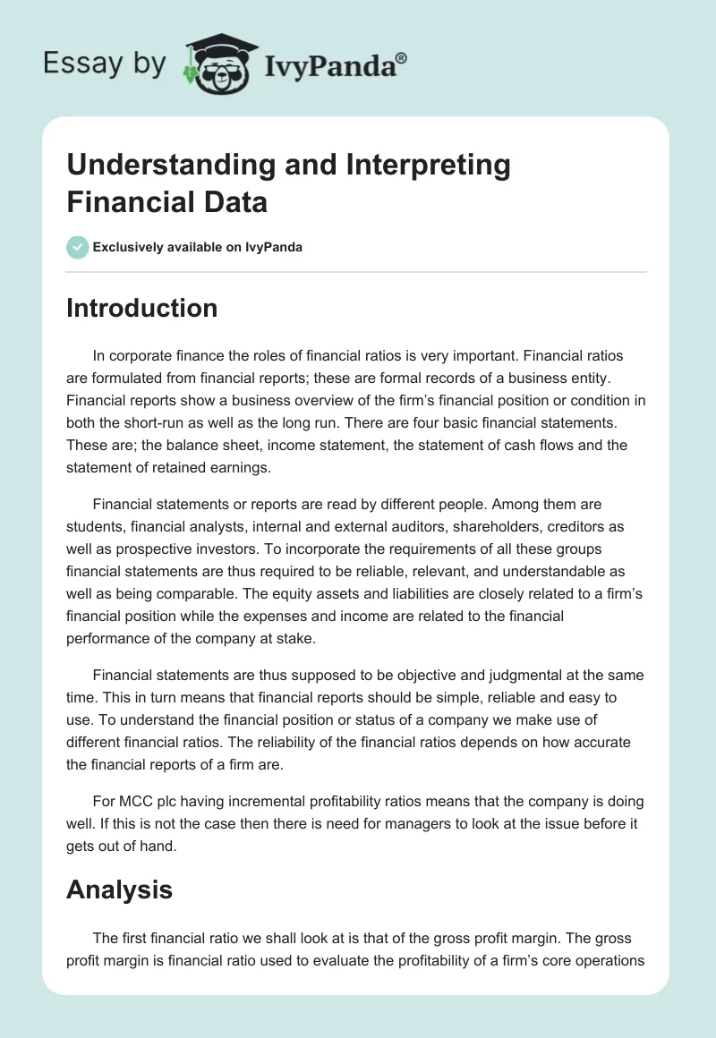 Understanding and Interpreting Financial Data. Page 1