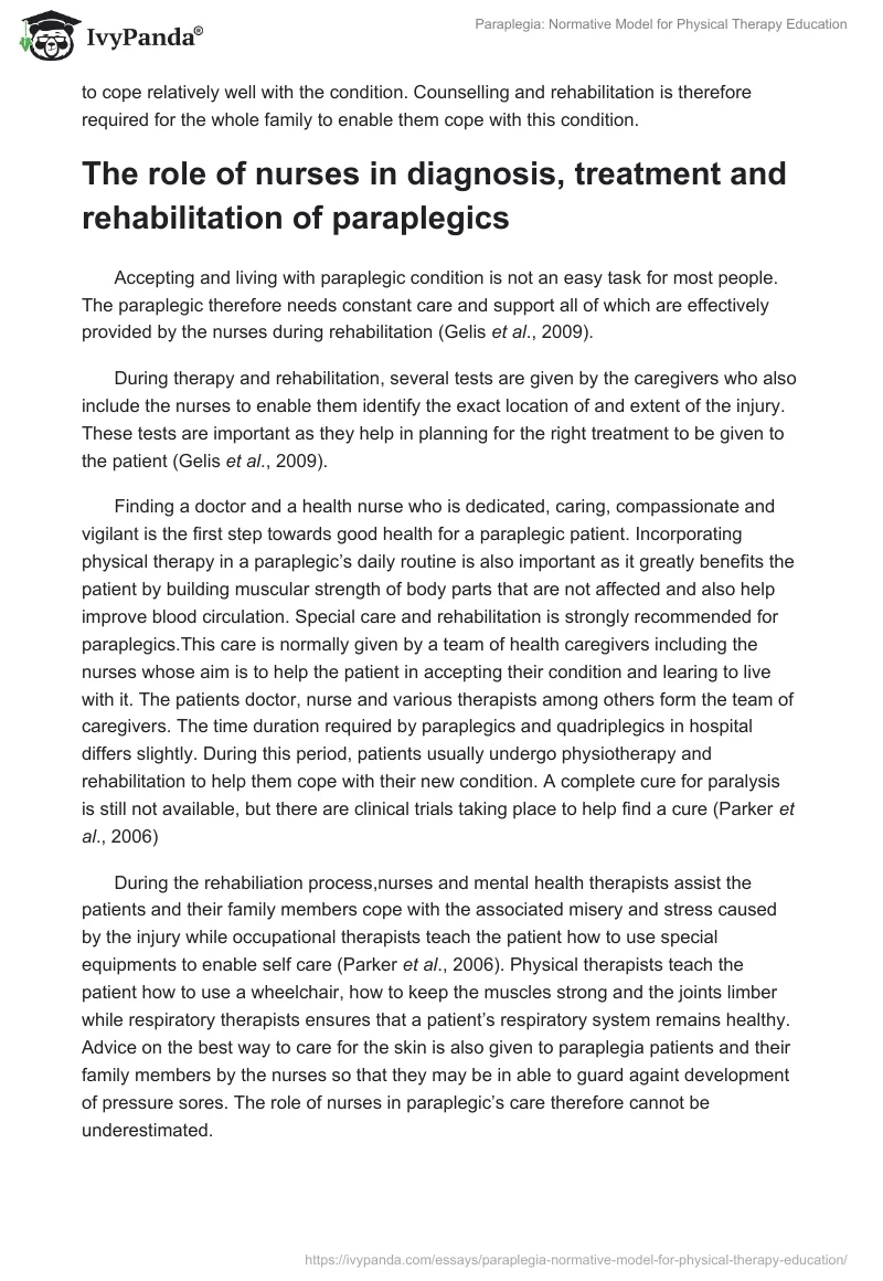 Paraplegia: Normative Model for Physical Therapy Education. Page 3