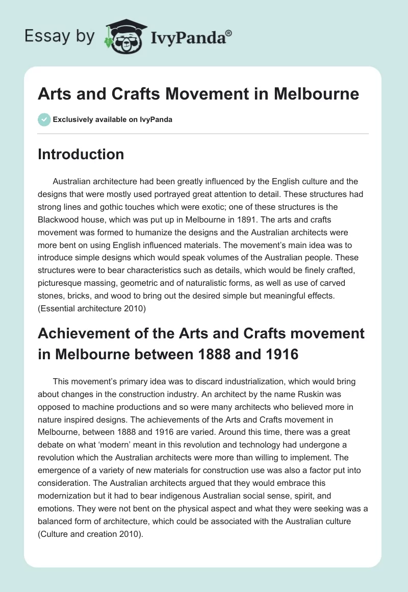 Arts and Crafts Movement in Melbourne. Page 1