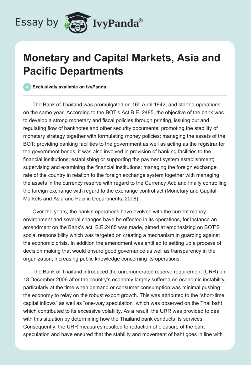 Monetary and Capital Markets, Asia and Pacific Departments. Page 1