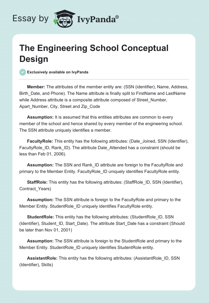The Engineering School Conceptual Design. Page 1