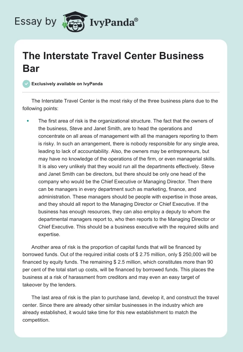 The Interstate Travel Center Business Bar. Page 1