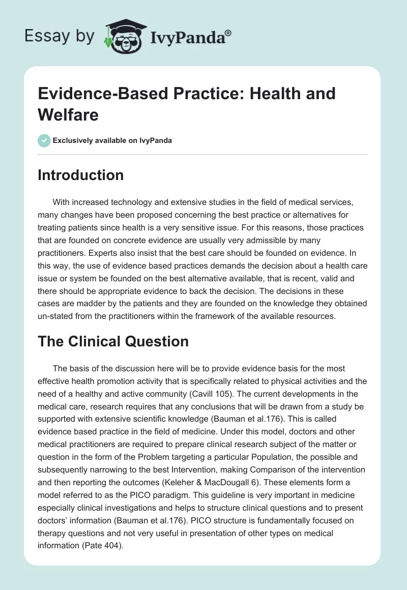 Evidence-Based Practice: Health and Welfare. Page 1
