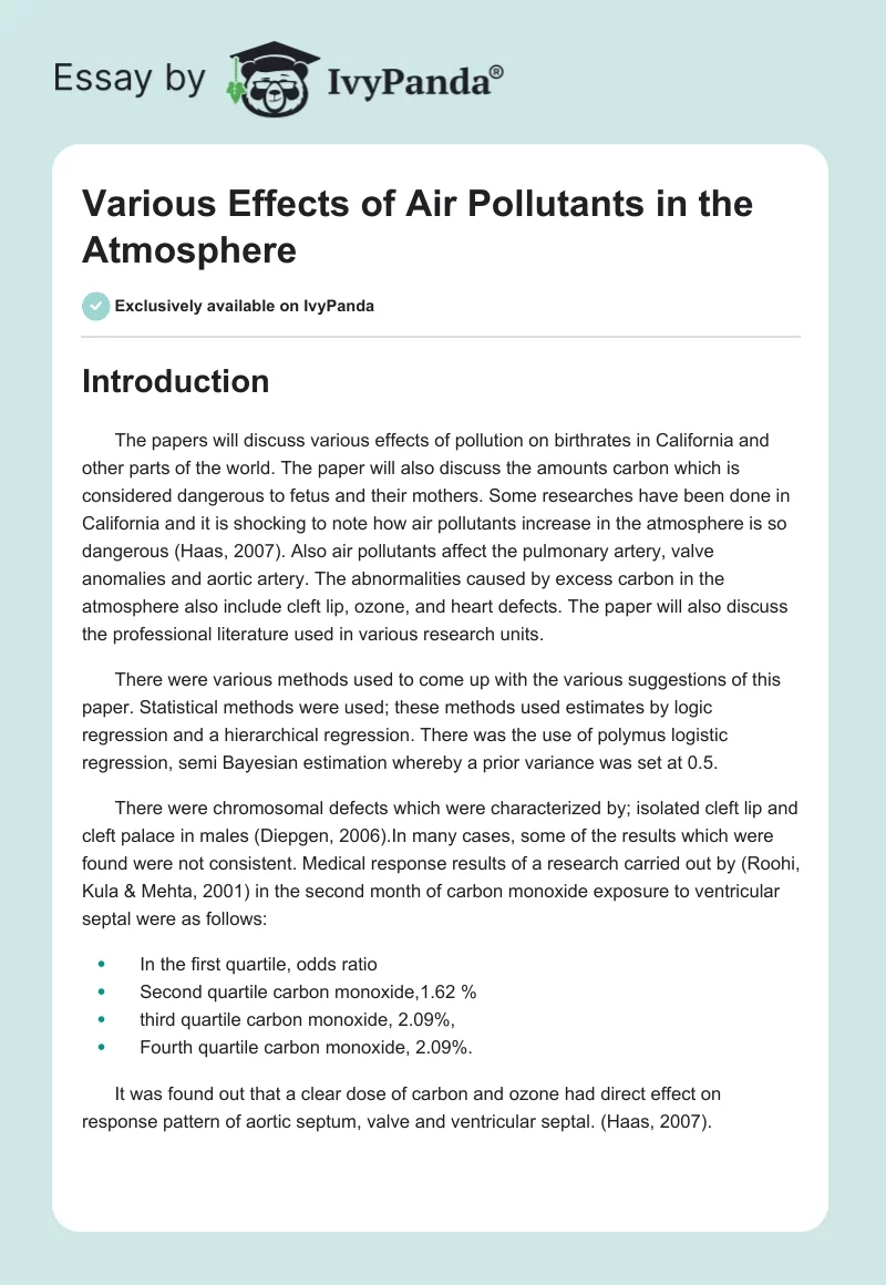 Various Effects of Air Pollutants in the Atmosphere. Page 1