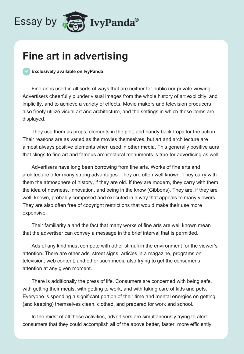 Fine art in advertising. Page 1