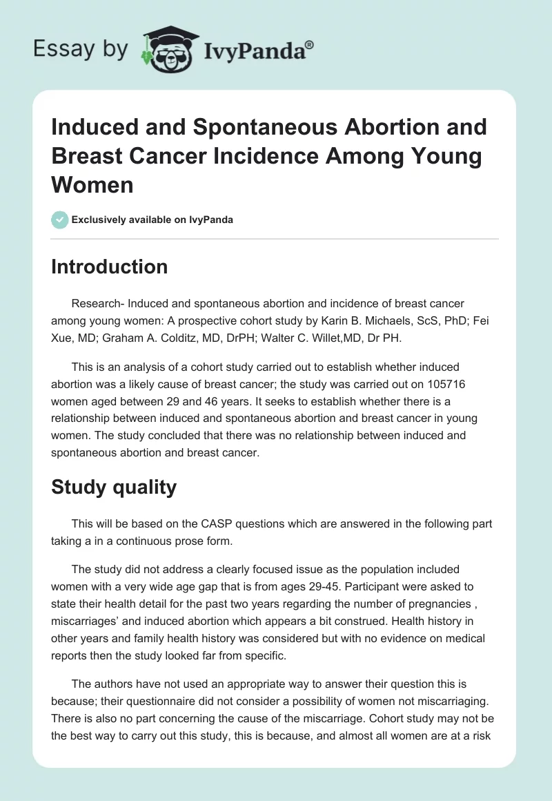 Induced and Spontaneous Abortion and Breast Cancer Incidence Among Young Women. Page 1