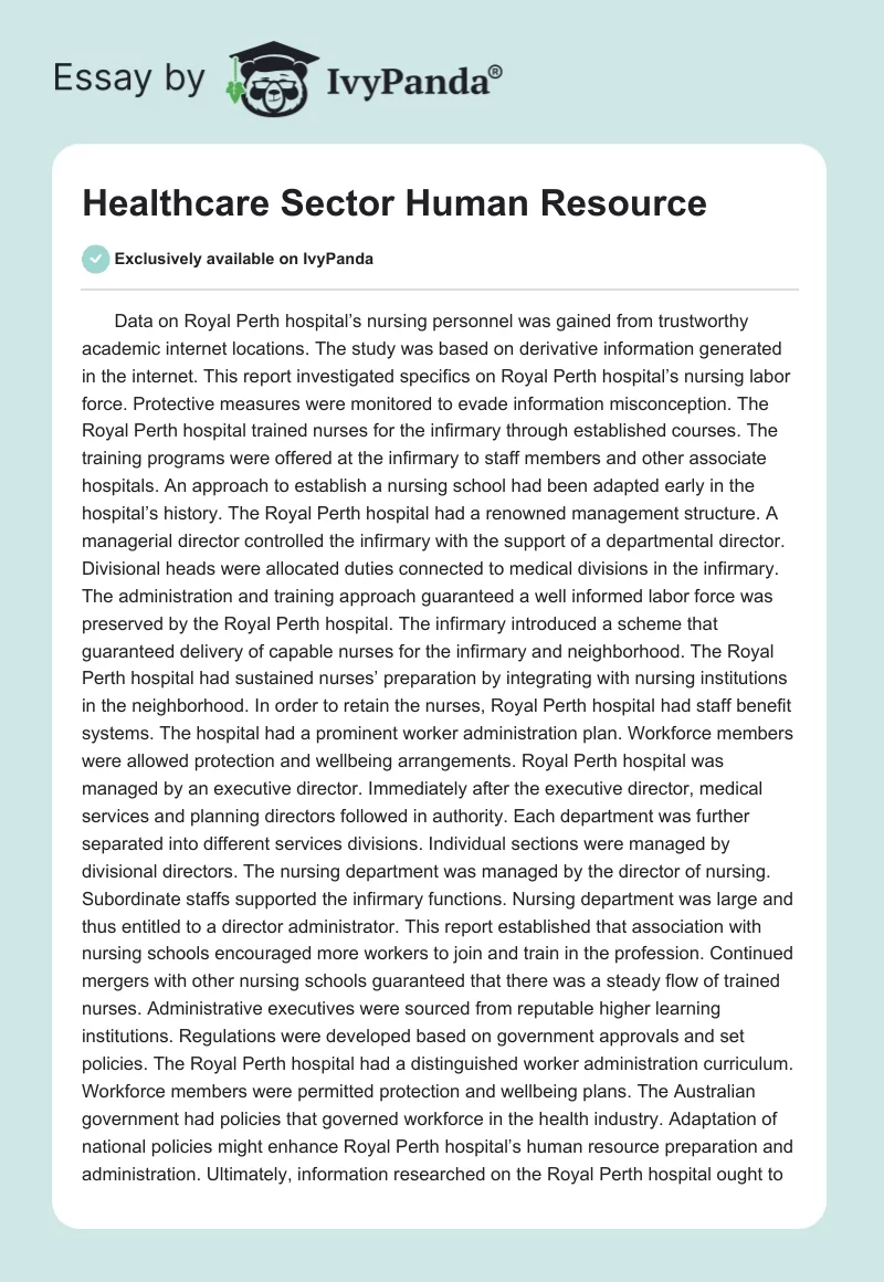 Healthcare Sector Human Resource. Page 1