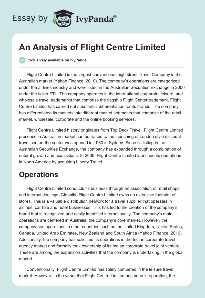 An Analysis of Flight Centre Limited. Page 1