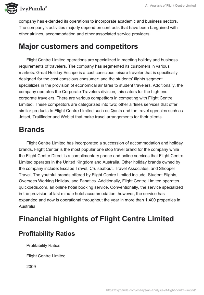 An Analysis of Flight Centre Limited. Page 2