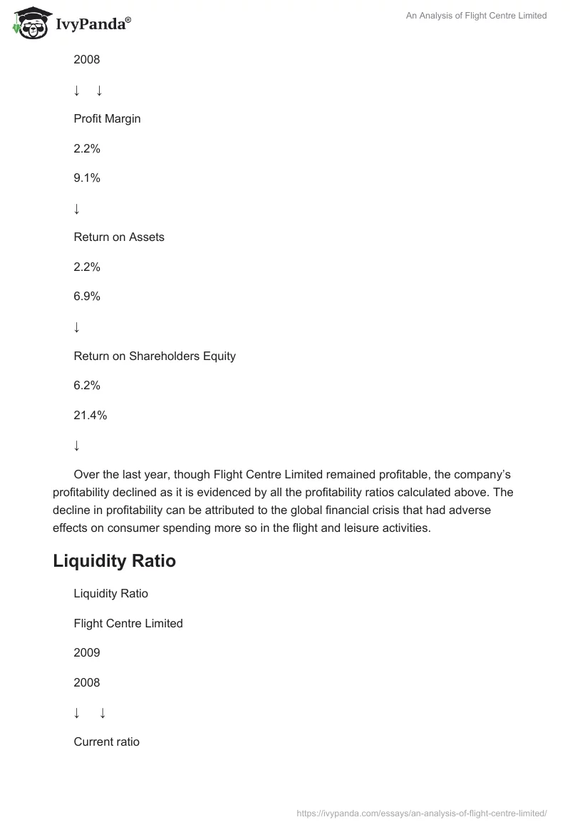 An Analysis of Flight Centre Limited. Page 3