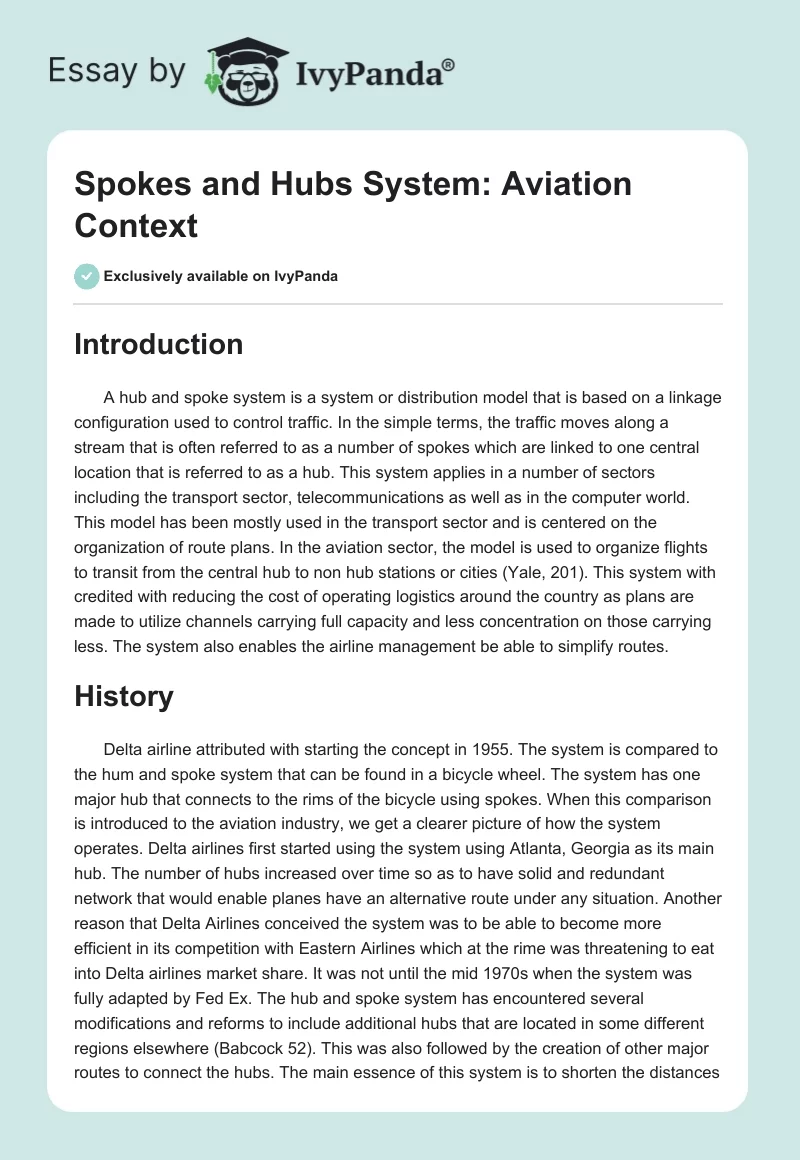 Spokes and Hubs System: Aviation Context. Page 1