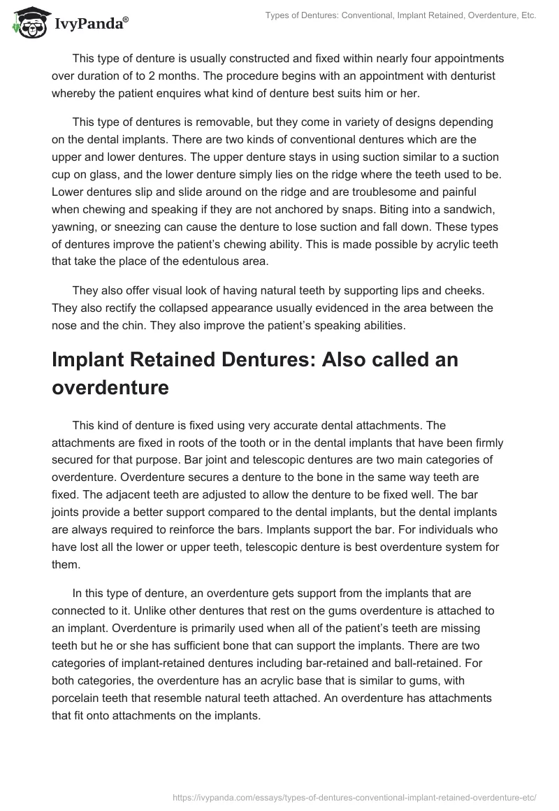 Types of Dentures: Conventional, Implant Retained, Overdenture, Etc.. Page 2