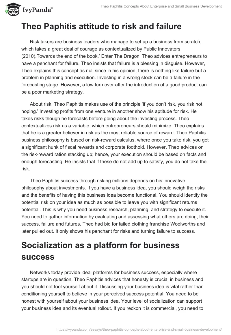 Theo Paphitis Concepts About Enterprise and Small Business Development. Page 3