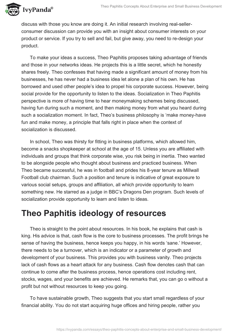 Theo Paphitis Concepts About Enterprise and Small Business Development. Page 4