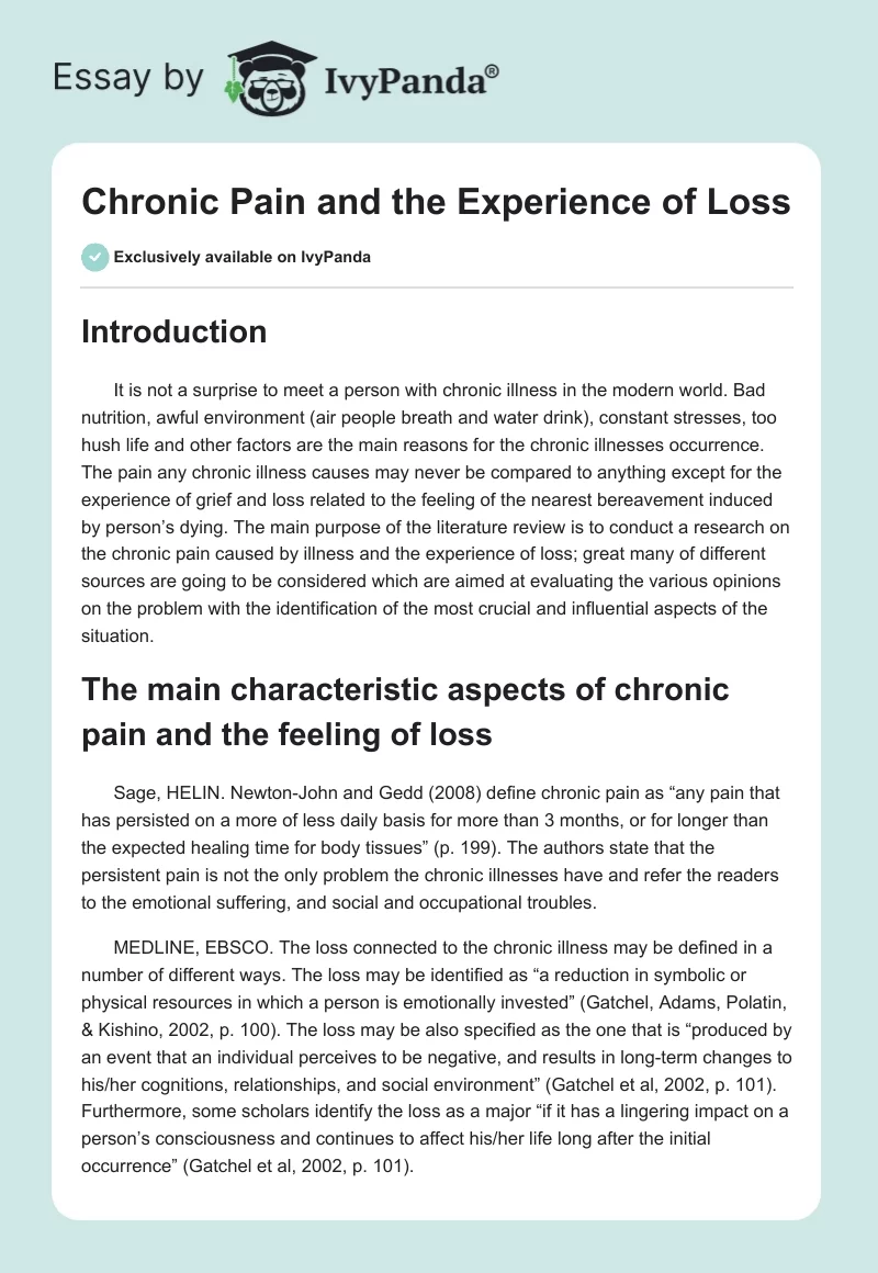Chronic Pain and the Experience of Loss. Page 1