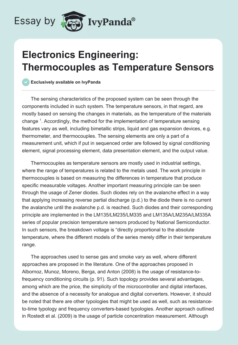 Electronics Engineering: Thermocouples as Temperature Sensors. Page 1