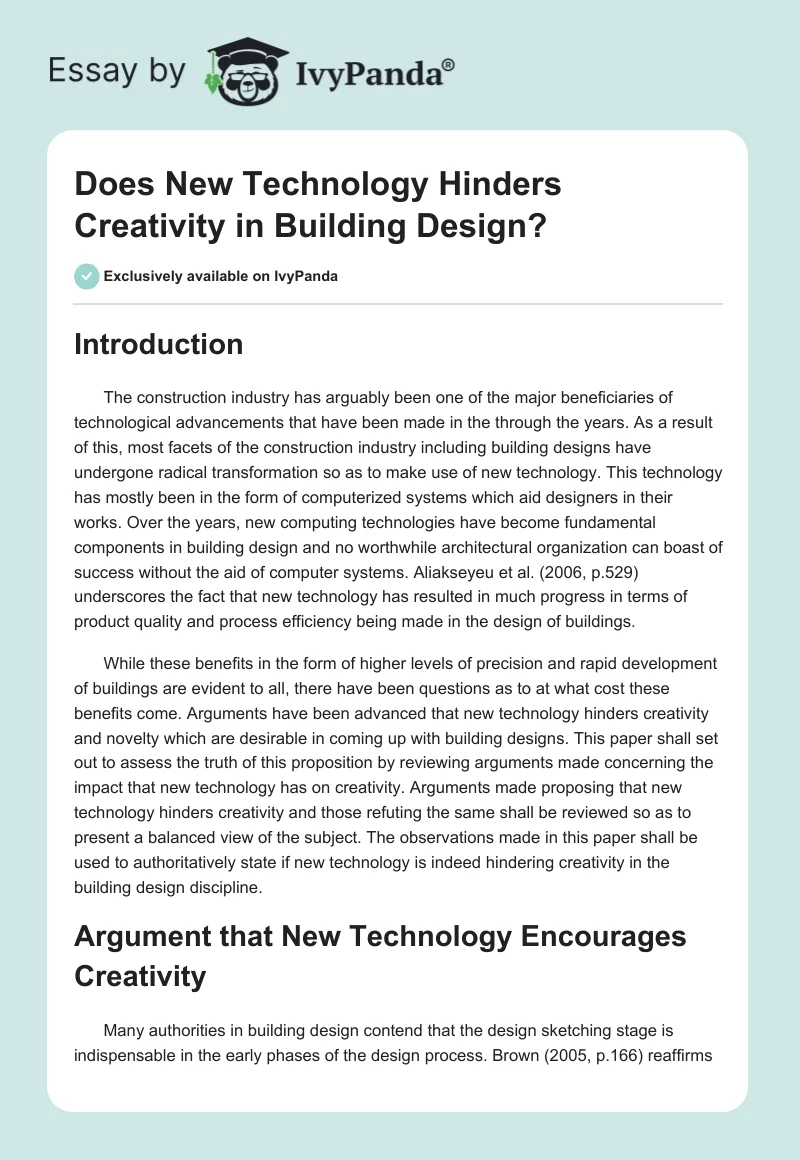 Does New Technology Hinders Creativity in Building Design?. Page 1