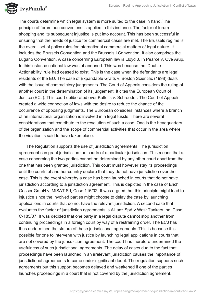 European Regime Approach to Jurisdiction in Conflict of Laws. Page 2