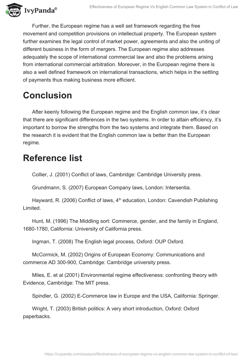Effectiveness of European Regime Vs English Common Law System in Conflict of Law. Page 3