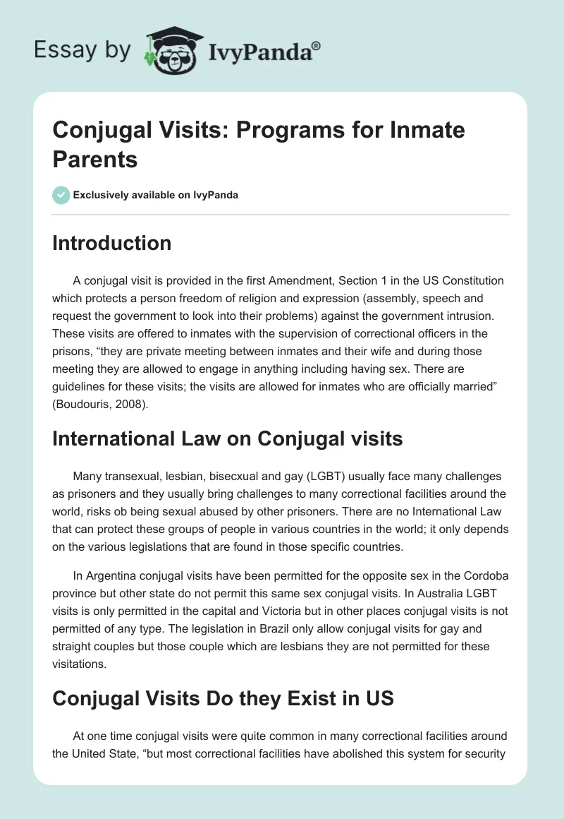 Conjugal Visits: Programs for Inmate Parents. Page 1