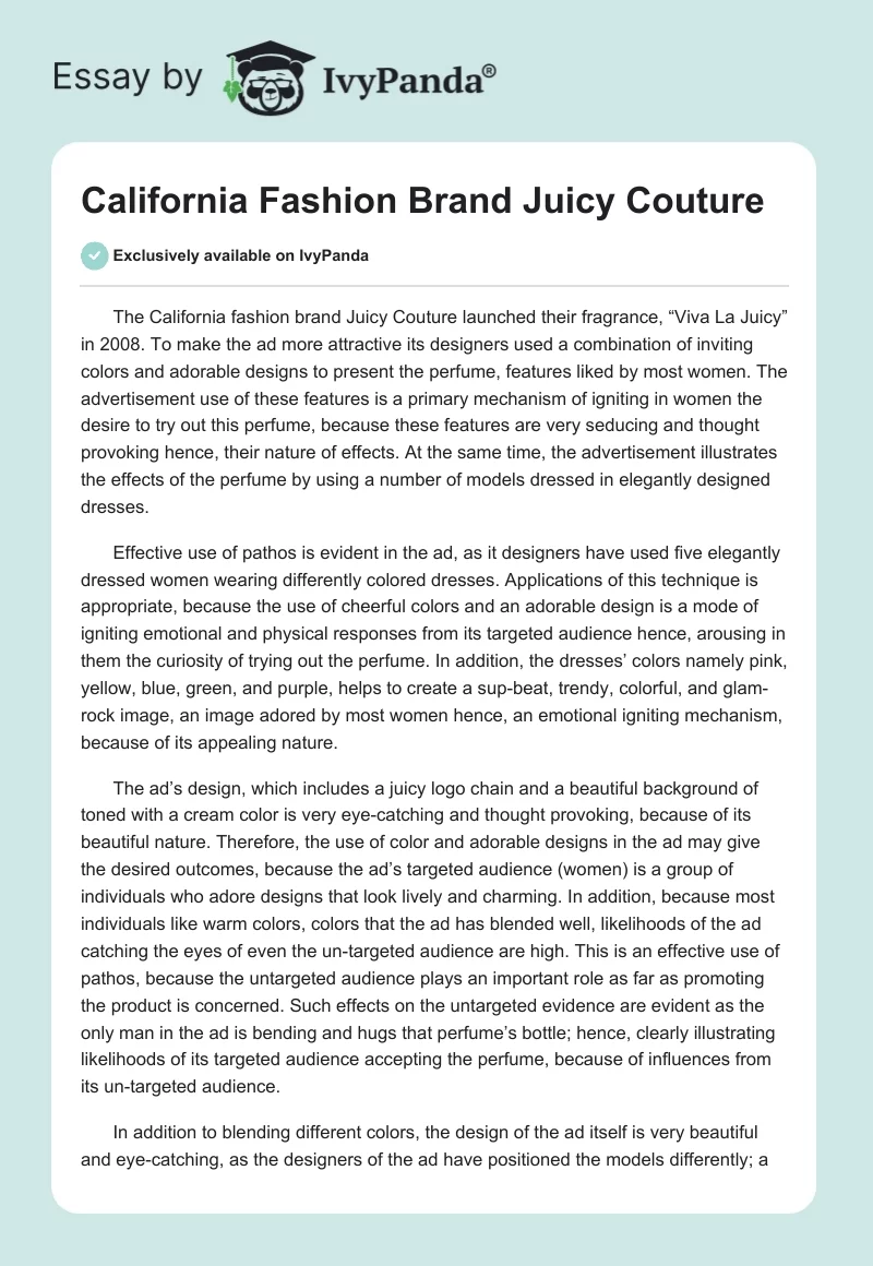 California Fashion Brand Juicy Couture. Page 1