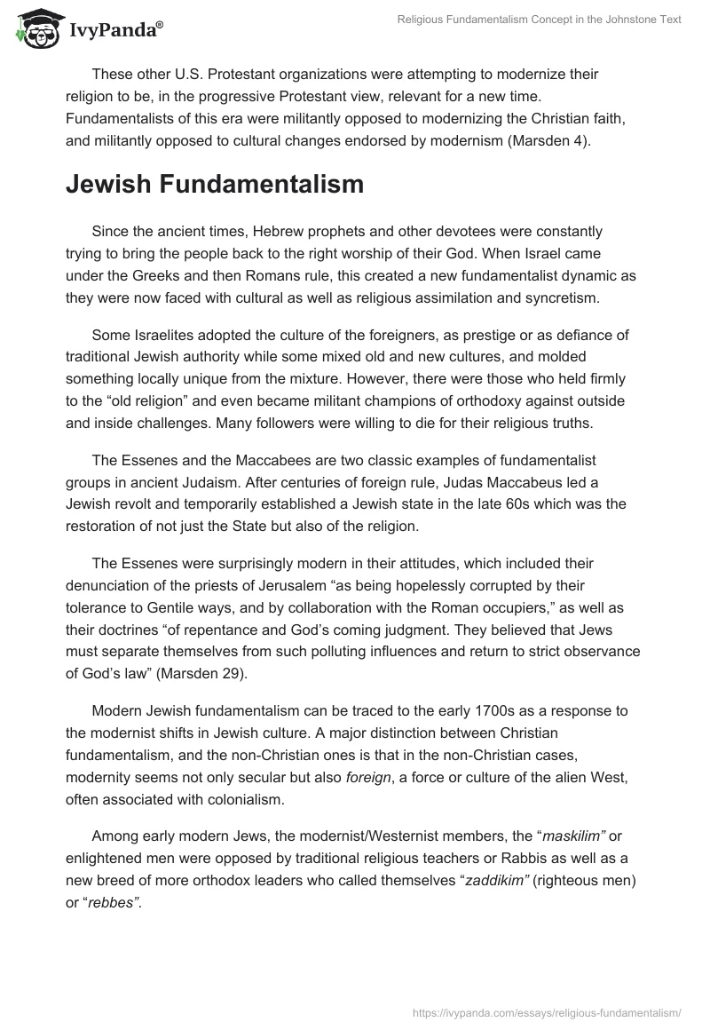 Religious Fundamentalism Concept in the Johnstone Text . Page 2
