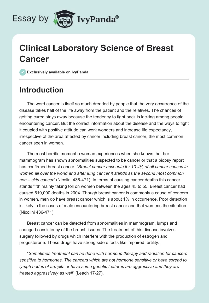 Clinical Laboratory Science of Breast Cancer. Page 1