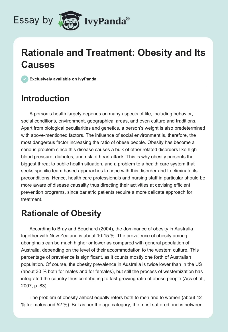 Rationale and Treatment: Obesity and Its Causes. Page 1