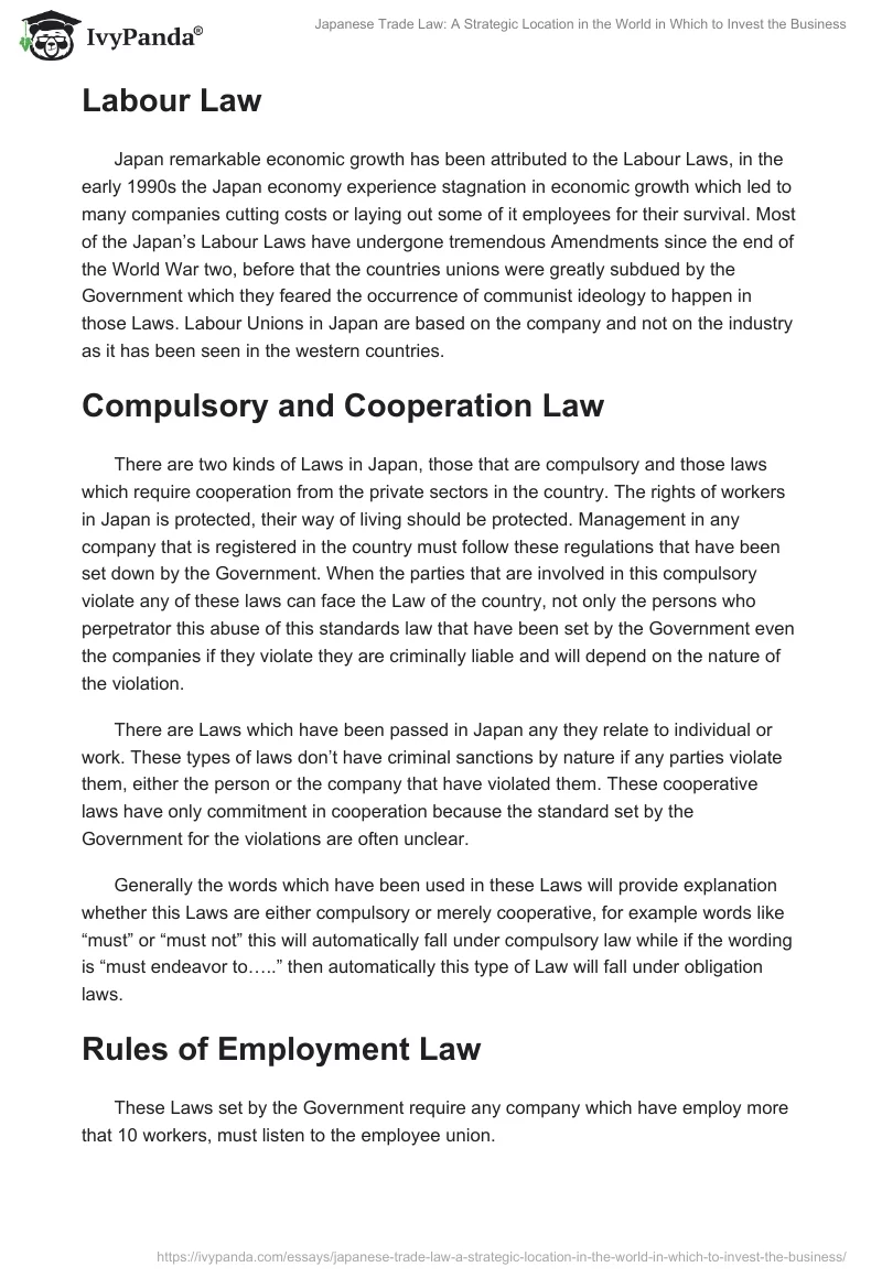 Japanese Trade Law: A Strategic Location in the World in Which to Invest the Business. Page 4