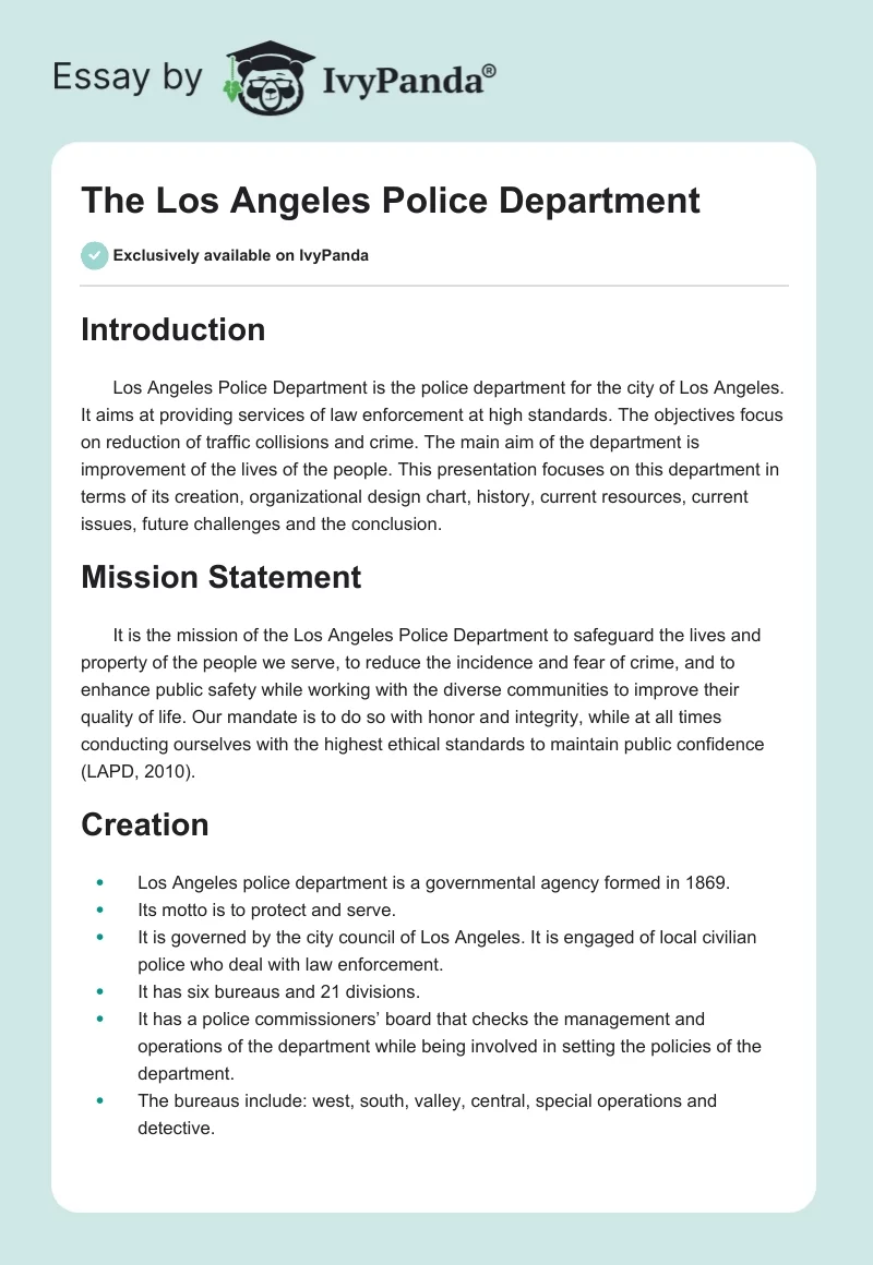 The Los Angeles Police Department. Page 1