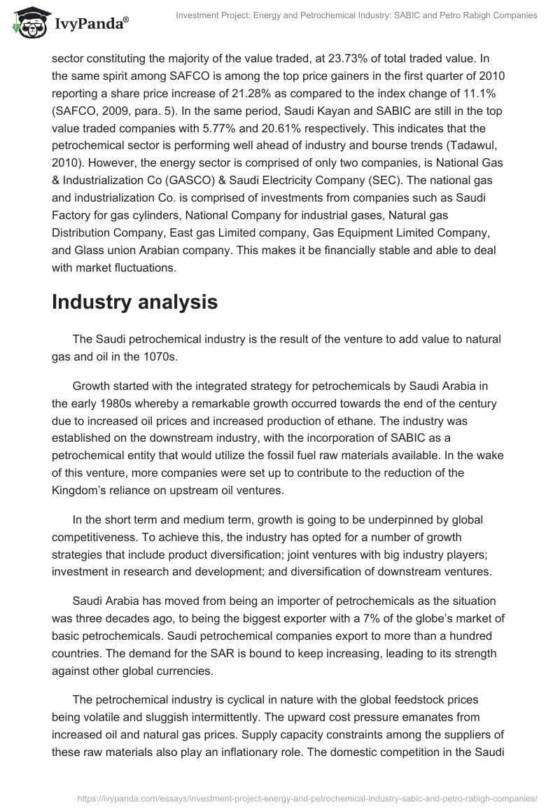 Investment Project: Energy and Petrochemical Industry: SABIC and Petro Rabigh Companies. Page 2