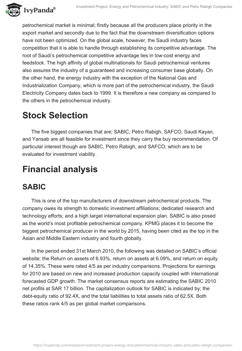 Investment Project: Energy and Petrochemical Industry: SABIC and Petro Rabigh Companies. Page 3